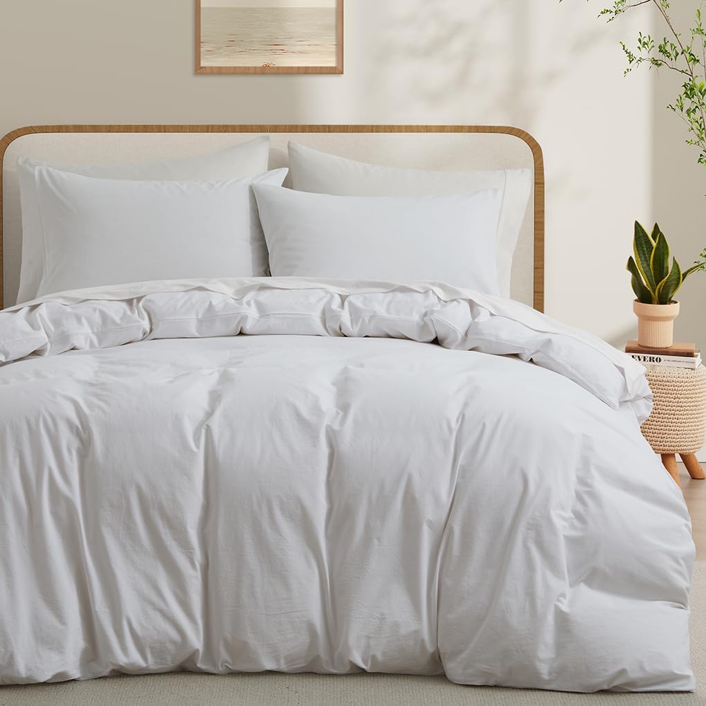 LOVQUE 100% Washed Cotton Duvet Cover King Size for Comfort