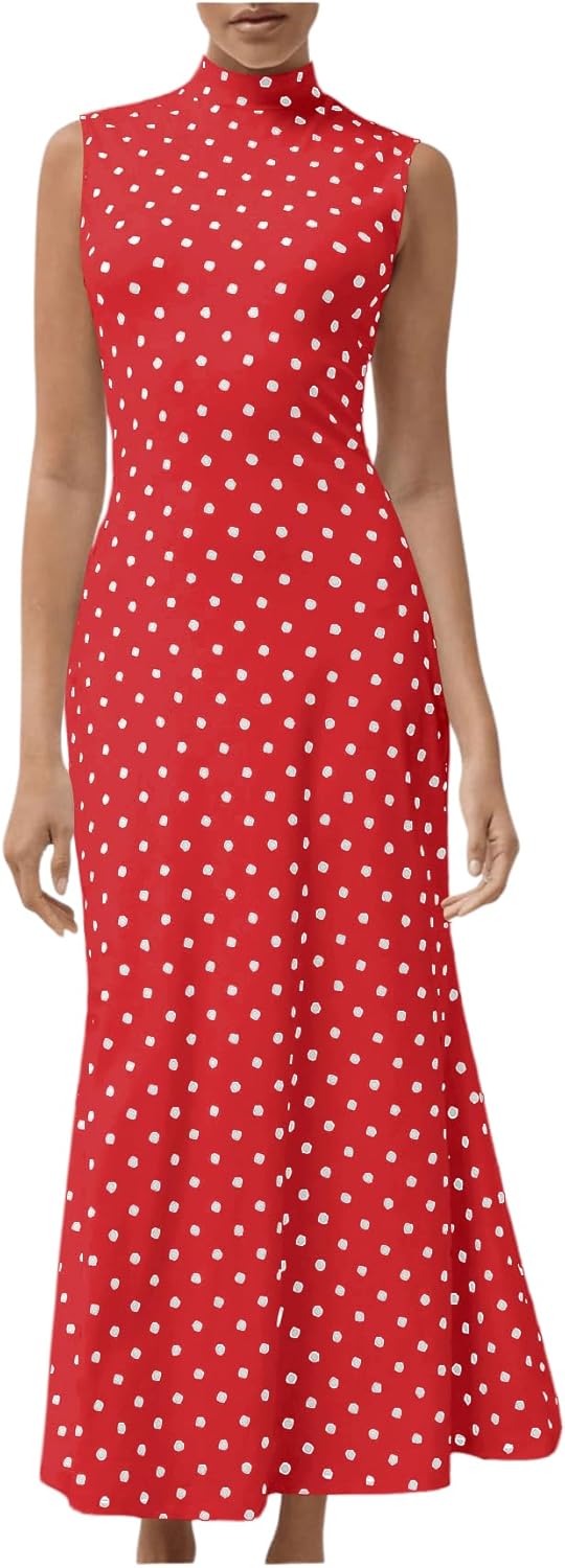 Vintage Polka Dots Maxi Tank Dress for Elegant Women Events