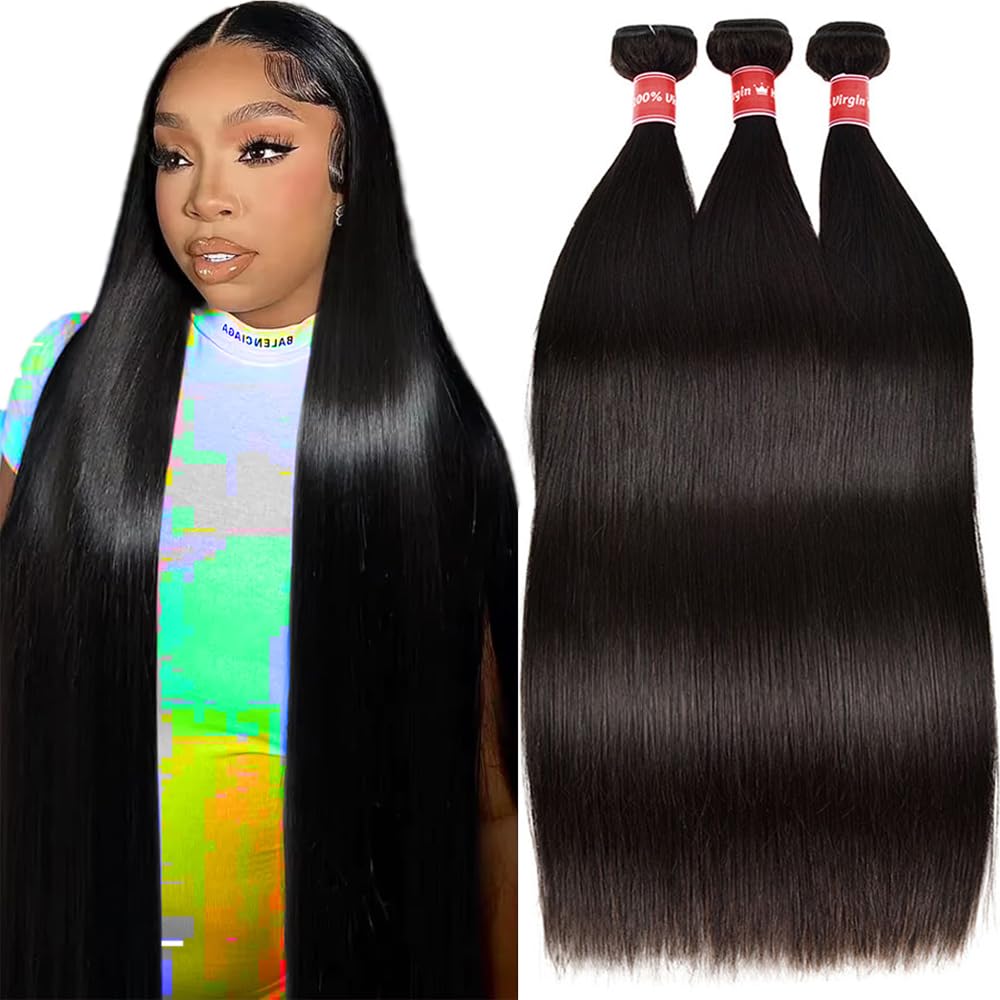 Straight Human Hair Bundles 26 28 30 Inch Silky Weave Deals