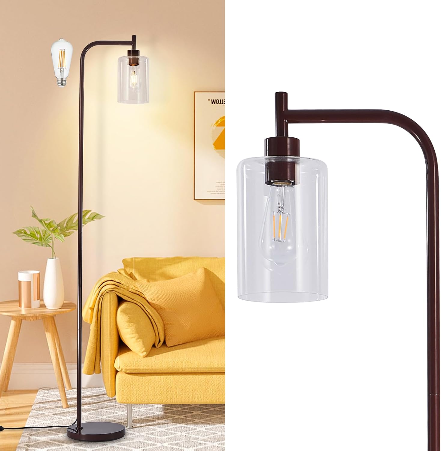 DLLT Floor Lamp Tall for Room: Modern Brown Standing Lamp