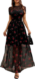 GothDark Women's Floral Print Maxi Dress for Summer Events