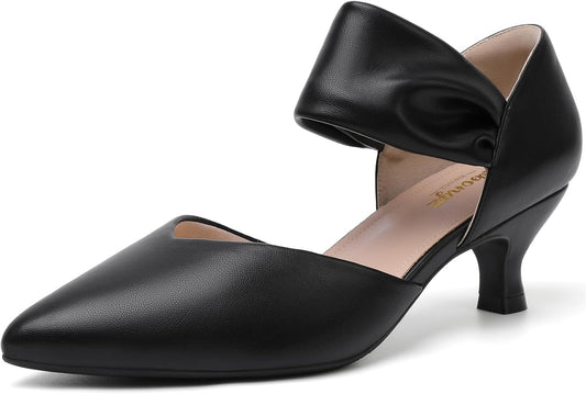 RIBONGZ Kitten Heels for Women Closed Toe Comfortable Pumps