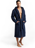 DudeRobe Mens Hooded Bathrobe with Pockets - Comfy Absorbent Cotton