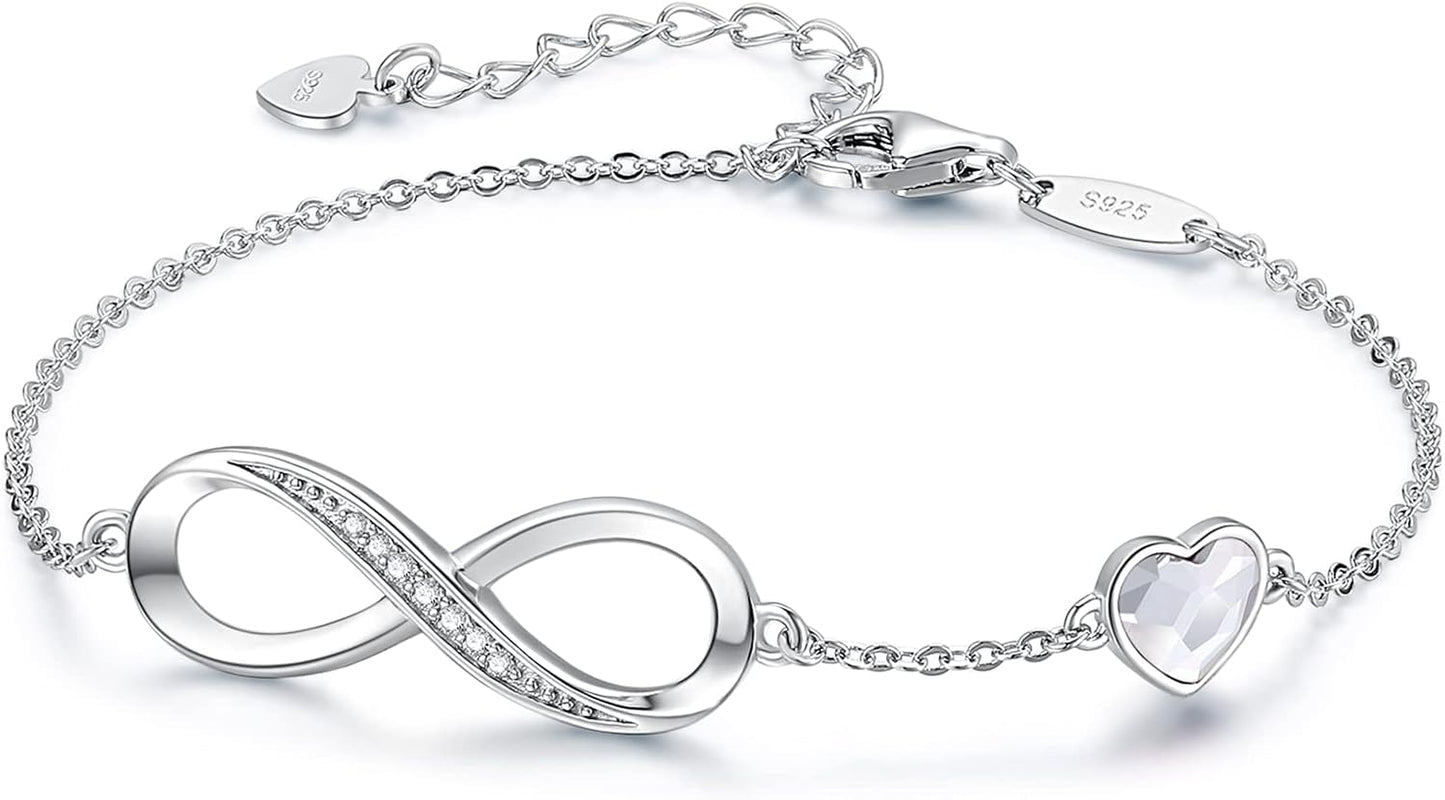 CDE Infinity Heart Birthstone Charm Link Bracelet for Women