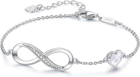 CDE Infinity Heart Birthstone Charm Link Bracelet for Women