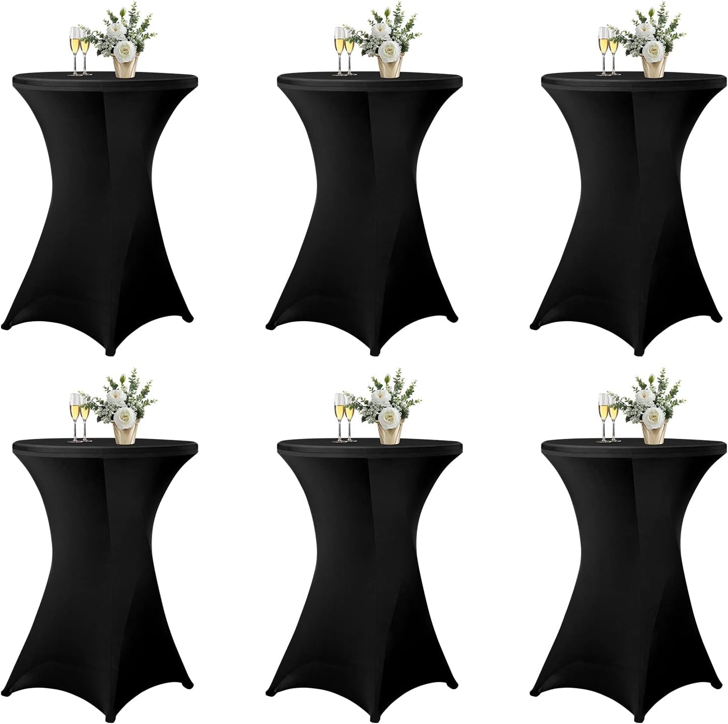 6 Pack Black Spandex Cocktail Table Covers - Stylish & Stretchy