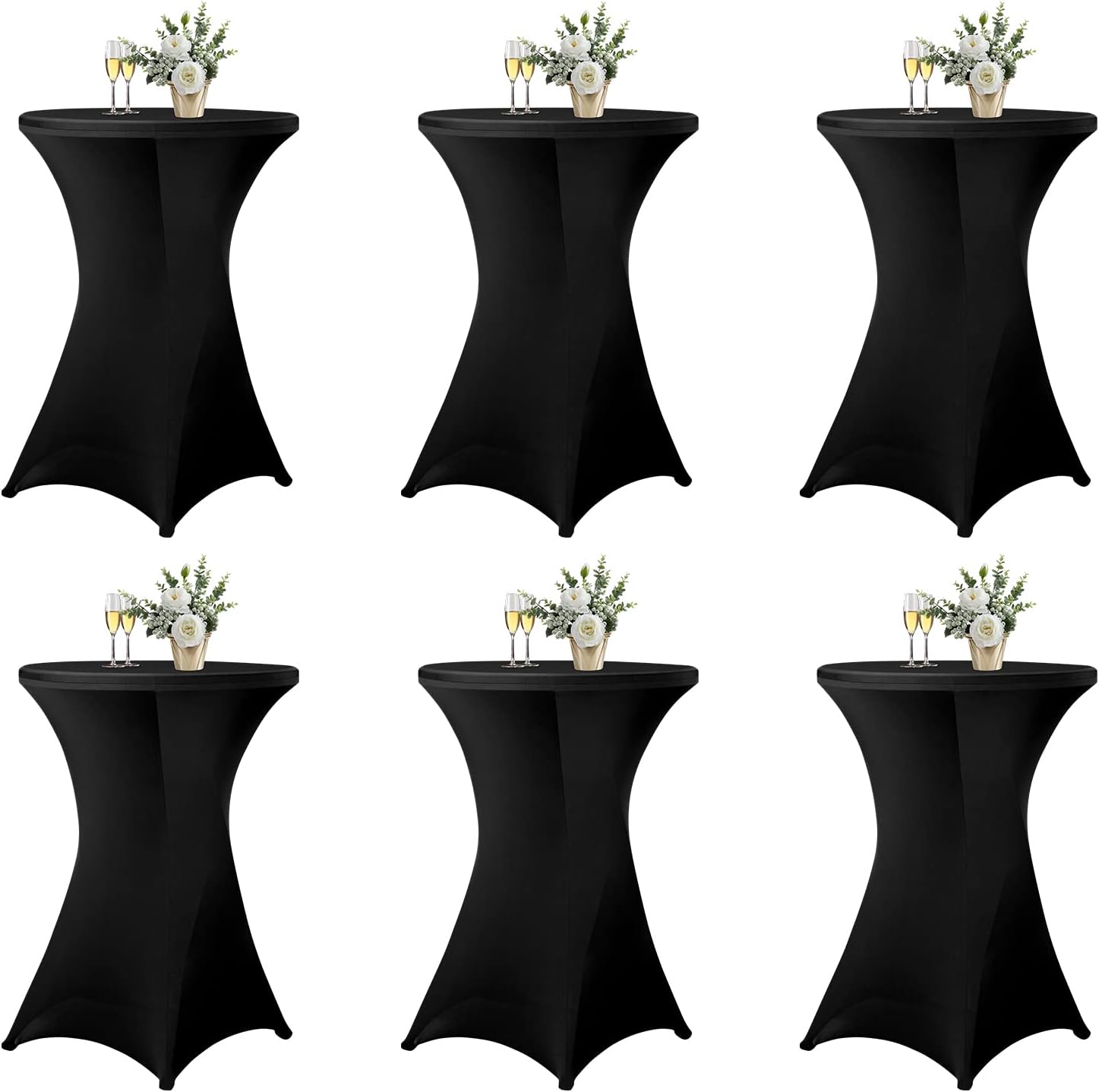 6 Pack Black Spandex Cocktail Table Covers - Stylish & Stretchy