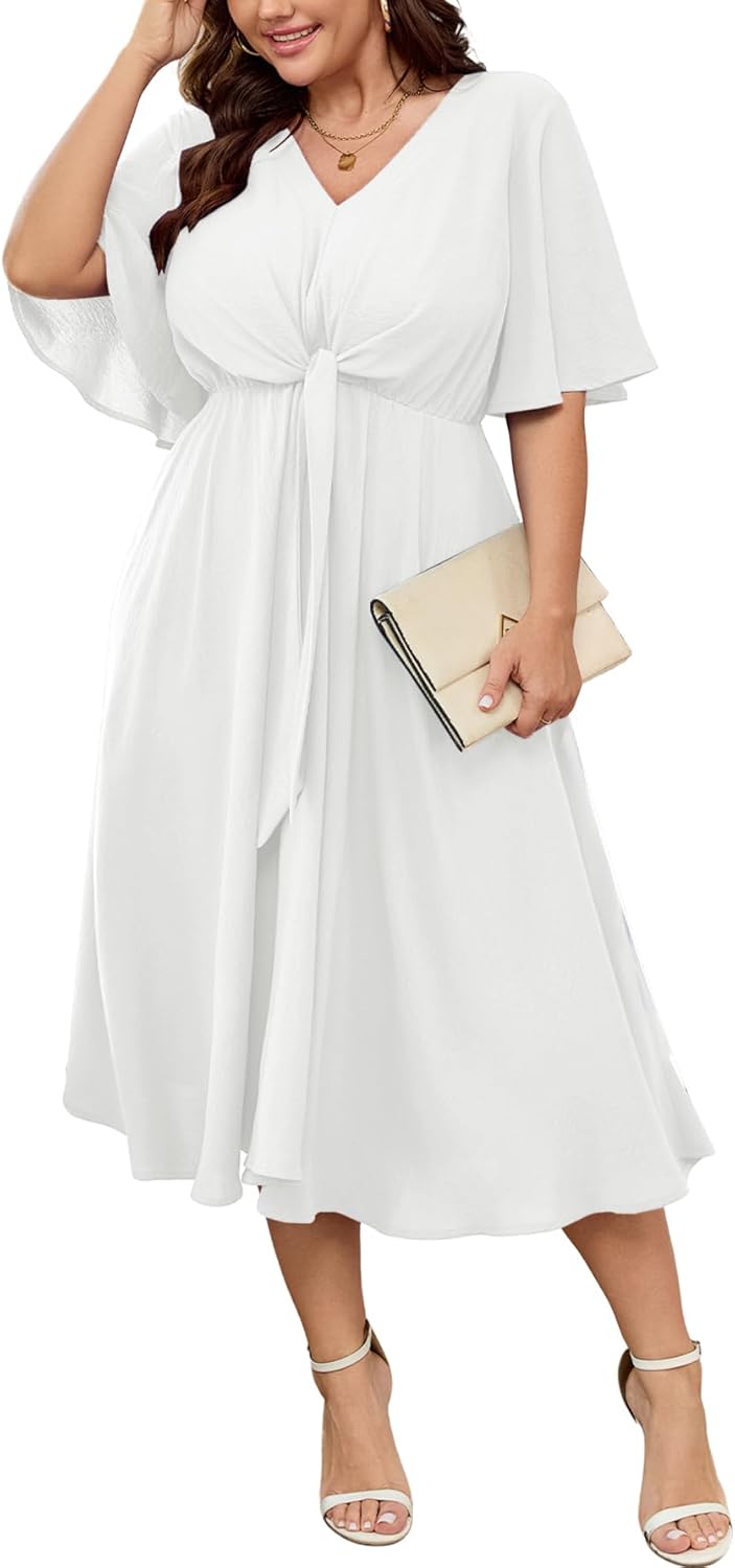SCOMCHIC Plus Size Midi Dresses for Wedding Guests and More