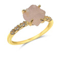 Real Raw Rose Quartz Crystal Dainty Ring - Birthstone Gift for Her