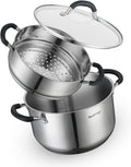 6 Quart Stainless Steel Stock Pot with Steamer - Multipurpose 6 Qt
