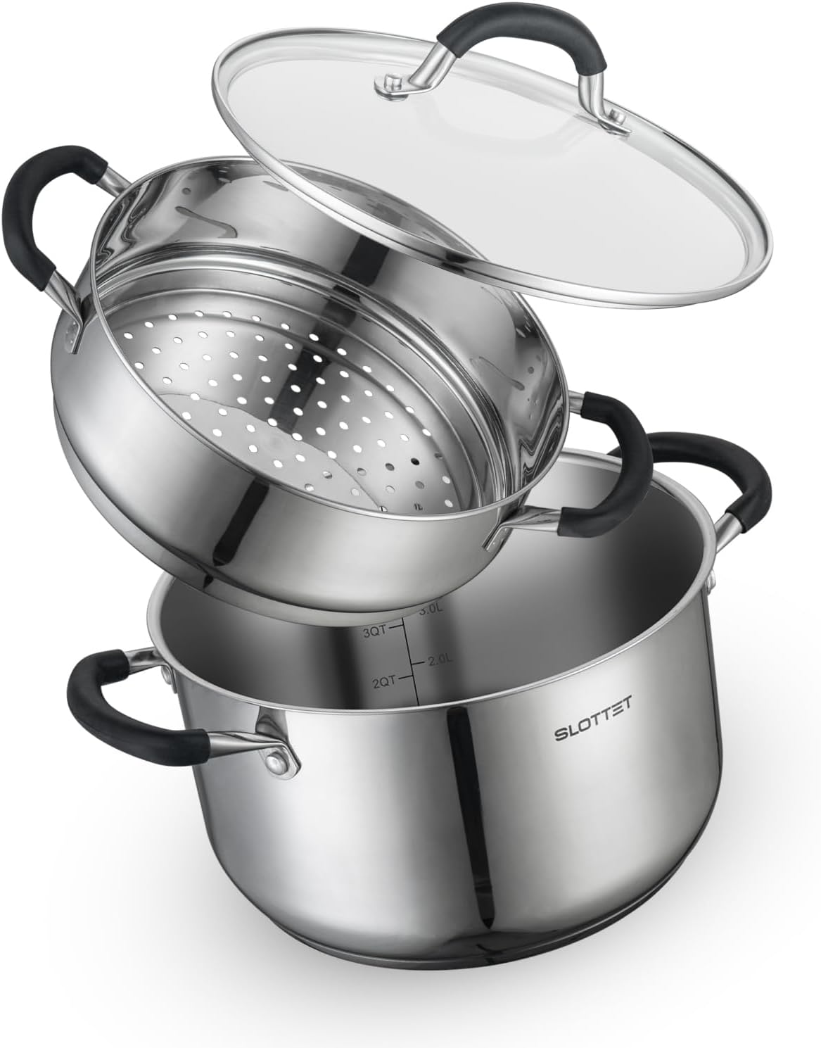 6 Quart Stainless Steel Stock Pot with Steamer for Cooking