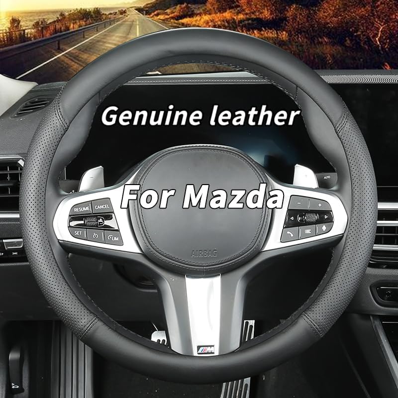 Custom-Fit Genuine Leather Steering Wheel Cover for Mazda Models
