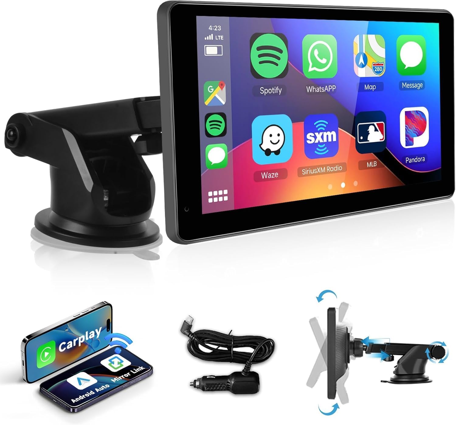 Podofo Wireless Carplay Screen: 7in 1080P HD Touch Display