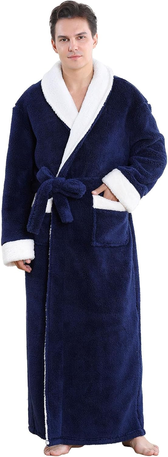 Artfasion Mens Plush Bathrobe: Ultra Soft Flannel Spa Robe