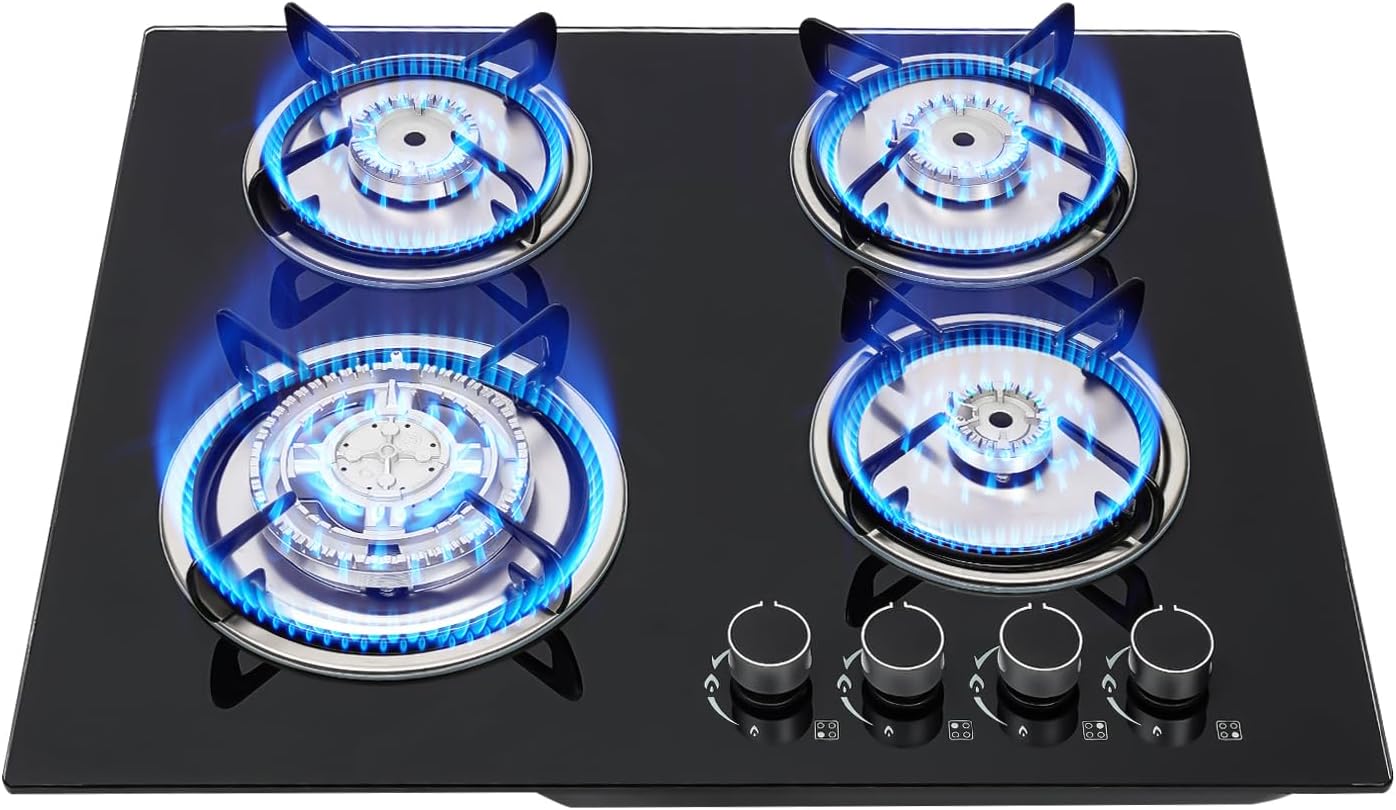 23in Gas Stove Cooktop with 4 Burners for Home Kitchen Cooking