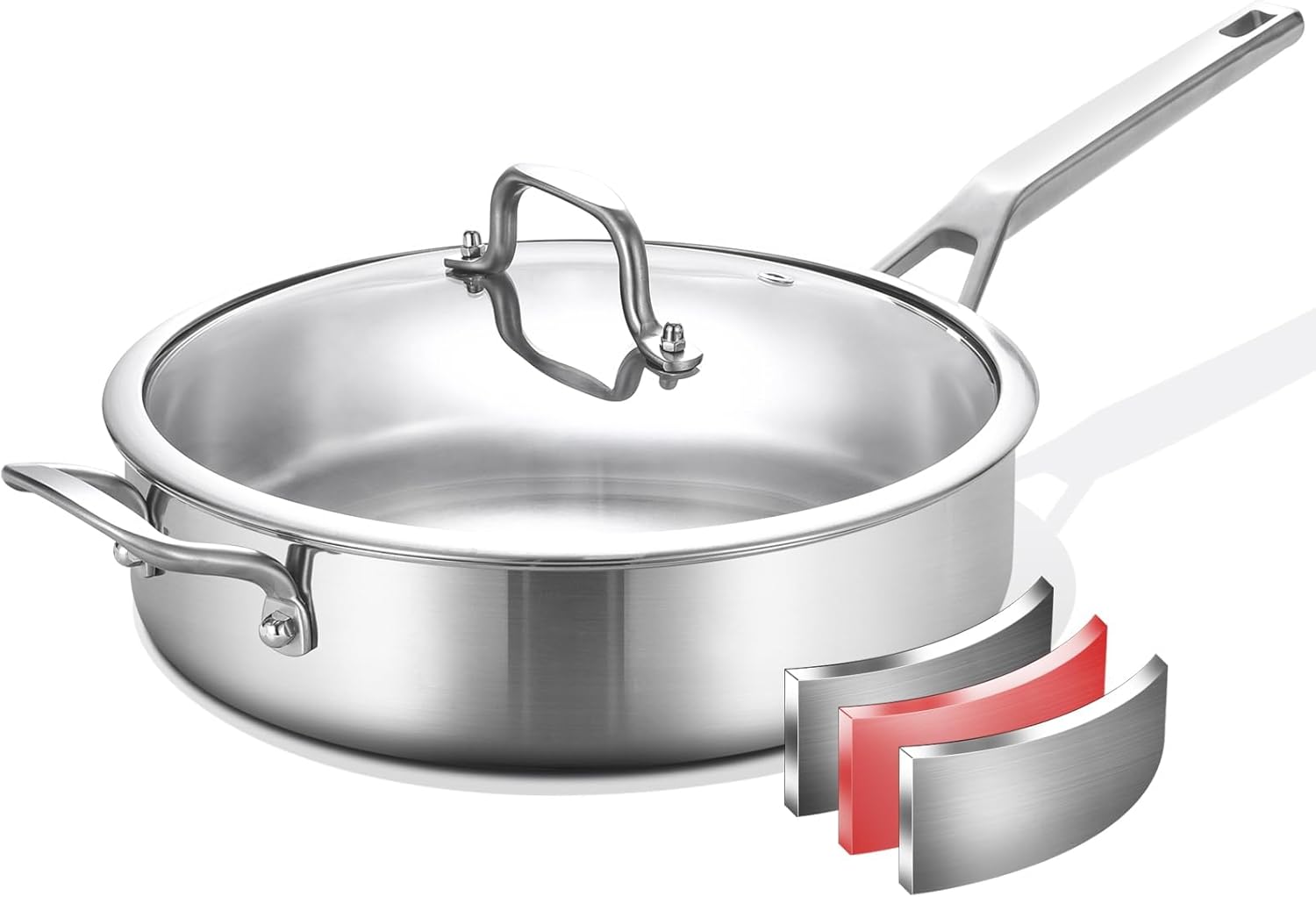 Tri-Ply Stainless Steel Saute Pan 6QT for Healthy Cooking