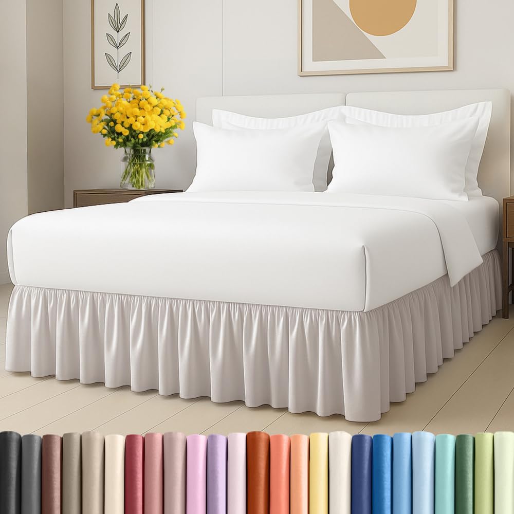 King Size Ruffle Bedskirt with 18 Inch Drop - Light Grey