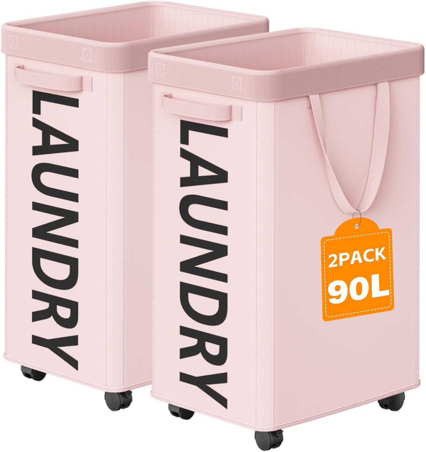 2 Pack 90L Rolling Laundry Basket with Wheels for Easy Use