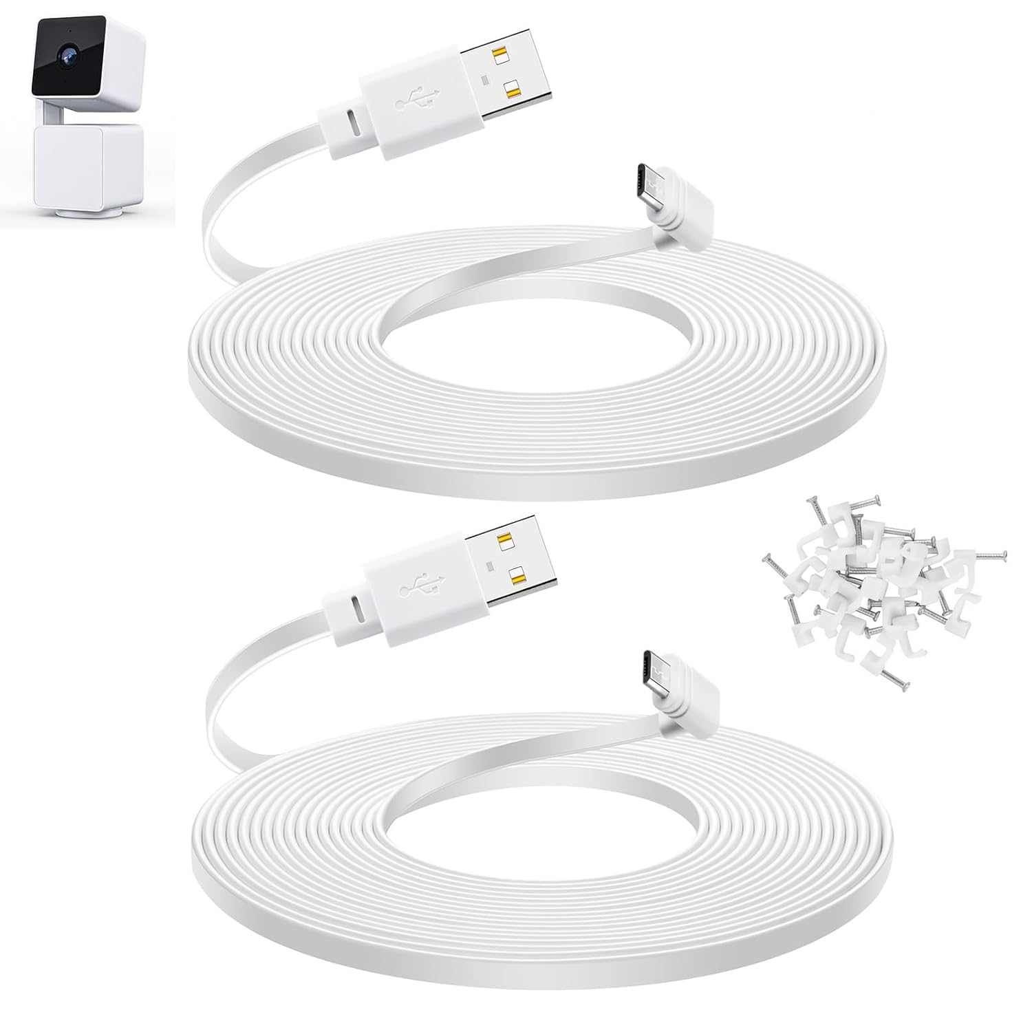 Long 10ft Micro USB Cable for WYZE Cam Pan v3 - 2-Pack