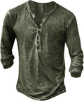 Mens Distressed Henley Shirts Front Placket Retro Long Sleeve Tee It