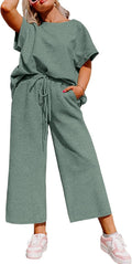 Eytino Womens Plus Size Sweatsuits Casual Short Sleeve 2-Piece Set