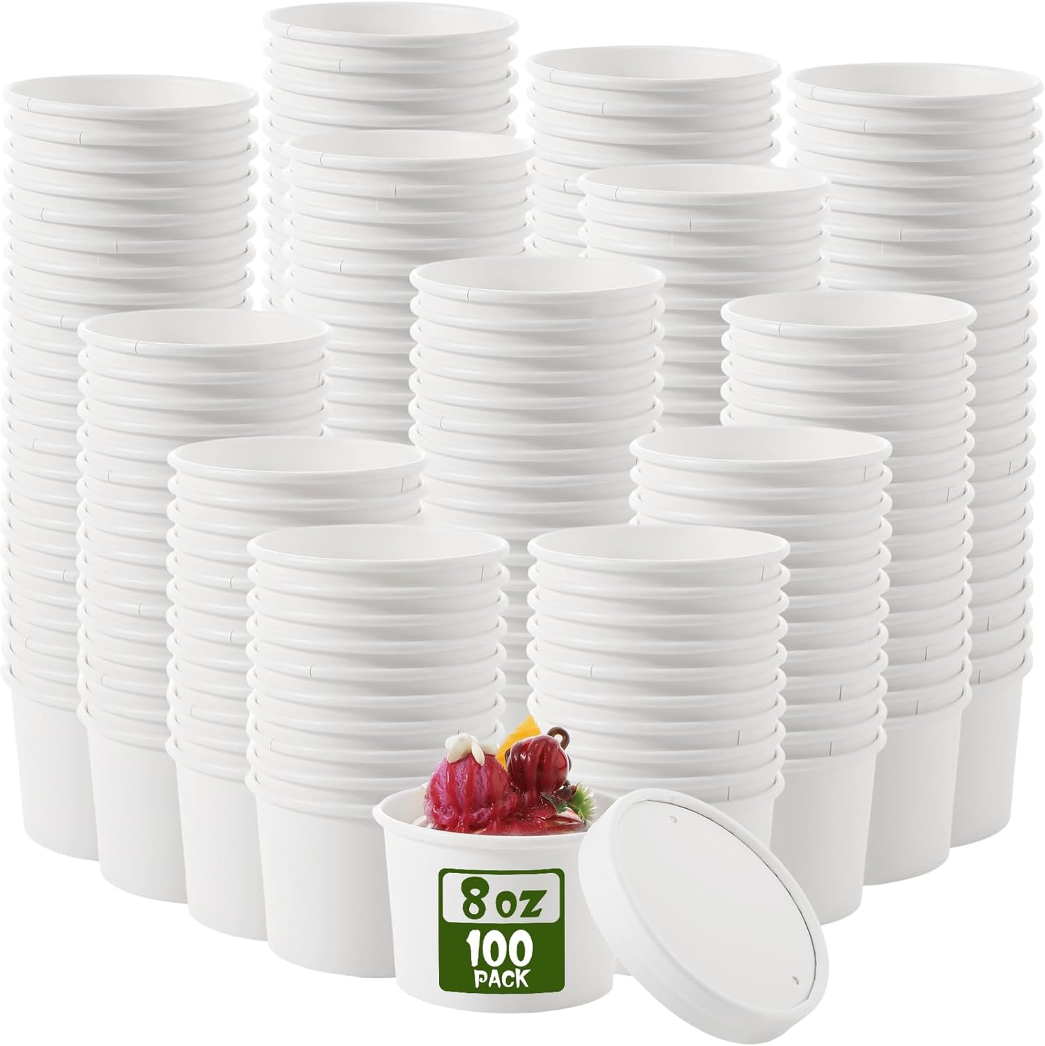 Fulmoon 100 Pack Paper Soup Containers with Vented Lids