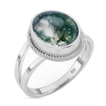 925 Sterling Silver Moss Agate Ring for Women - Natural Statement Ring