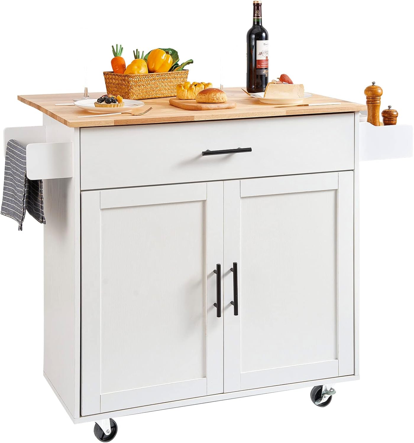 VEVOR Kitchen Island Cart with Solid Wood Top for Versatile Use