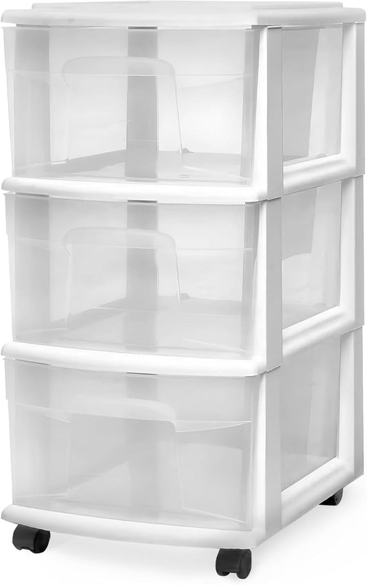 HOMZ 3-Tier Clear Plastic Storage Organizer Cart for Home Use