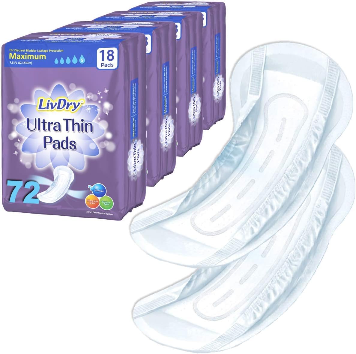 LivDry Incontinence Ultra Thin Pads for Women - Maximum Protection