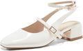 Coutgo Womens Mary Jane Chunky Low Heels Square Toe Pumps