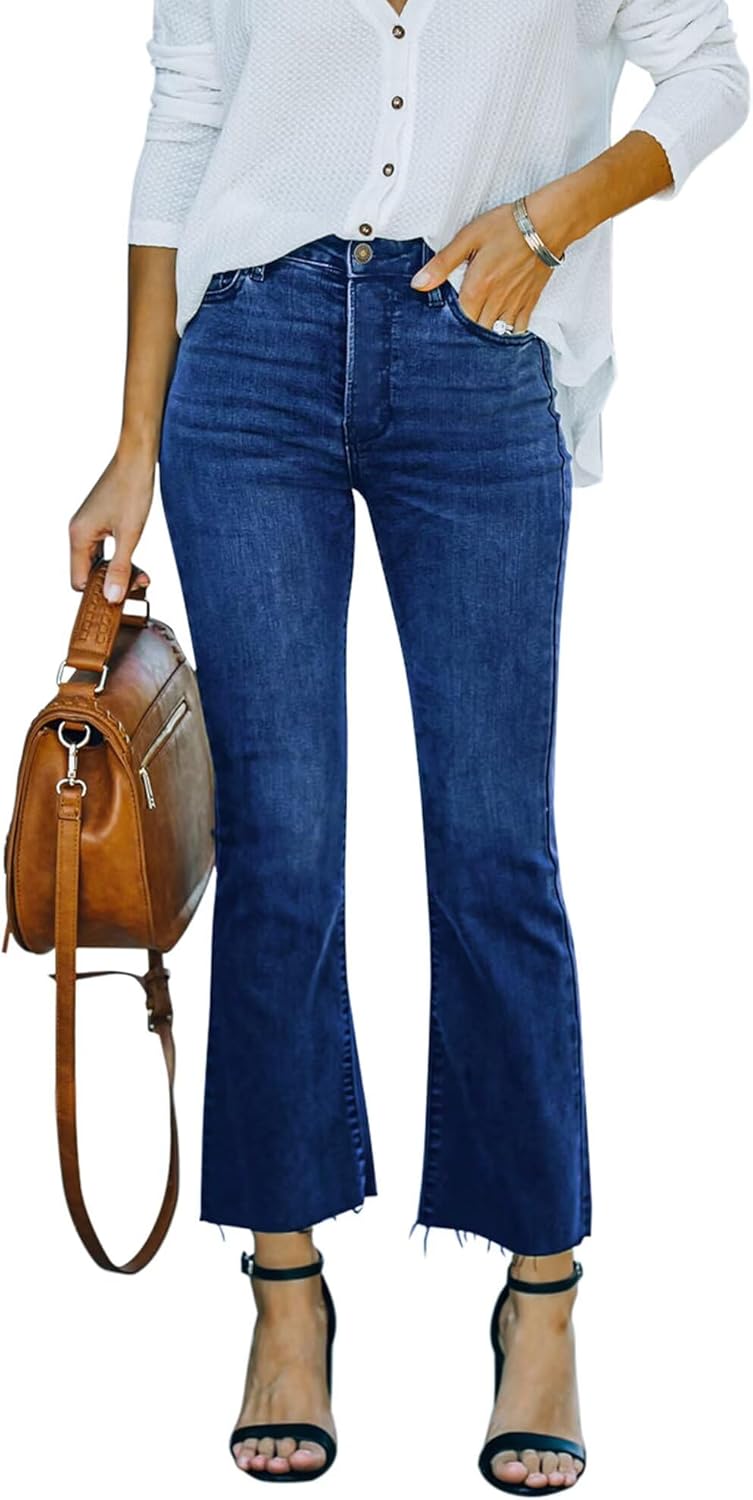 Cropped Flare Jeans for Women - Stylish Mid Rise Bell Bottoms
