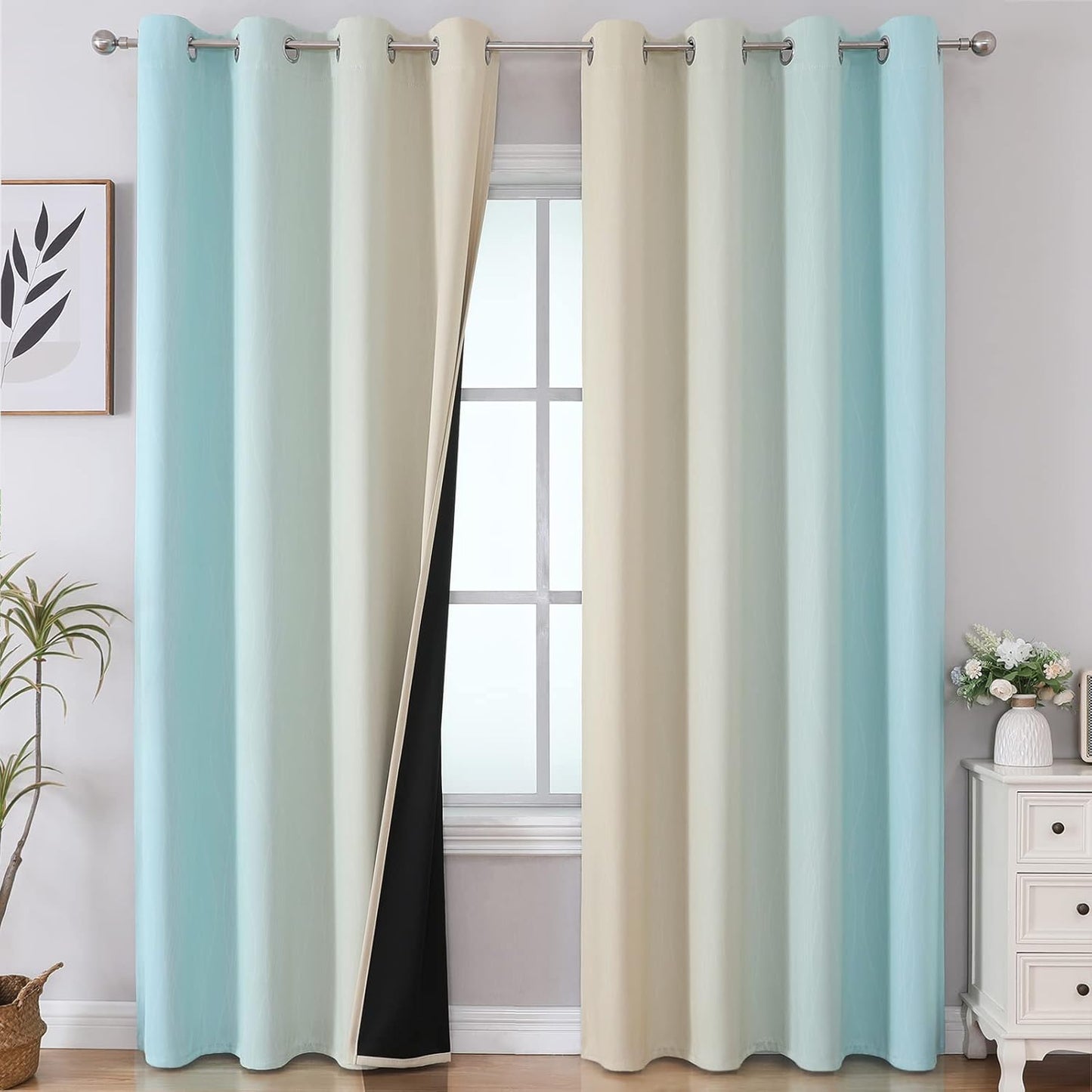 Ombre Blackout Curtains Set - Thermal Insulated Grommet Drapes