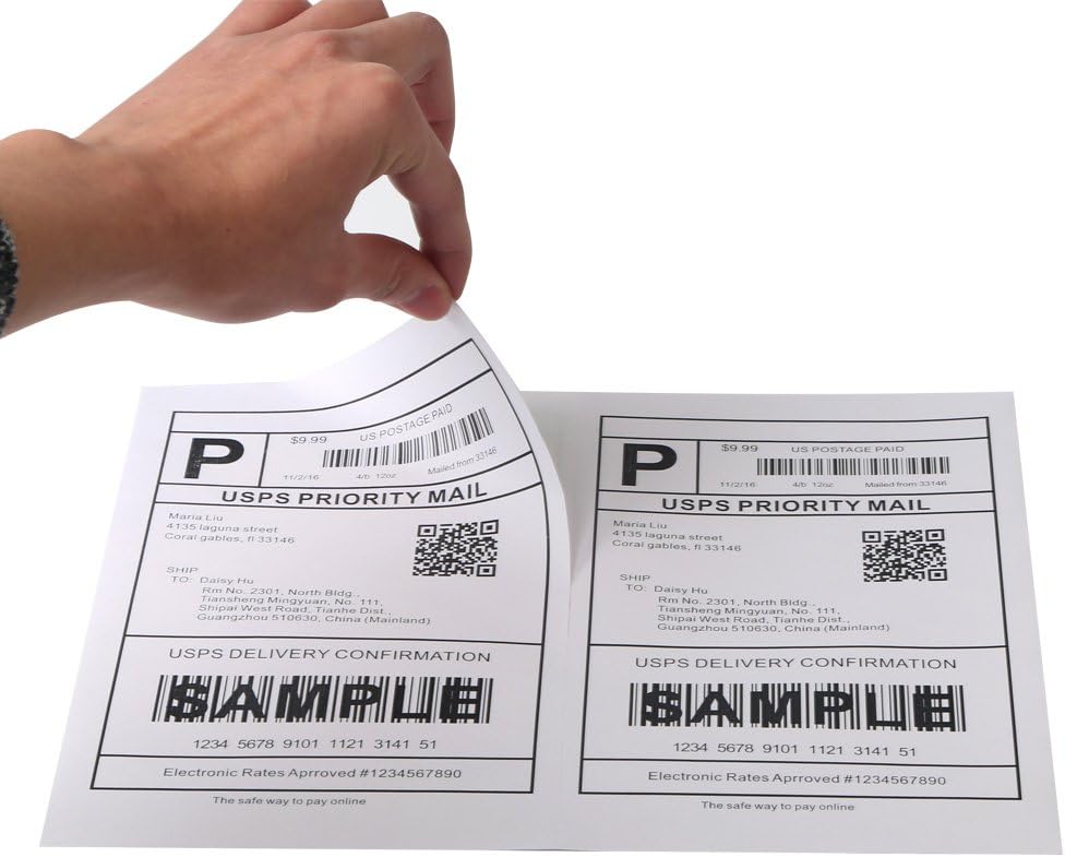Half Sheet Self Adhesive Shipping Labels for Laser & Inkjet Use