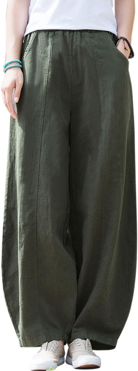 IXIMO Women's Casual Cotton Linen Baggy Pants for Relaxed Style