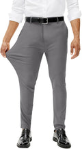 Mens Stretch Dress Pants Slim Fit Wrinkle Free Tapered Chinos