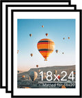 18x24 Picture Frame Set of 3 with 16x20 Mat - Simple Black Poster