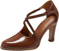 Womens Chunky High Heels Pointed Toe Cross Strap Pumps - Versatile