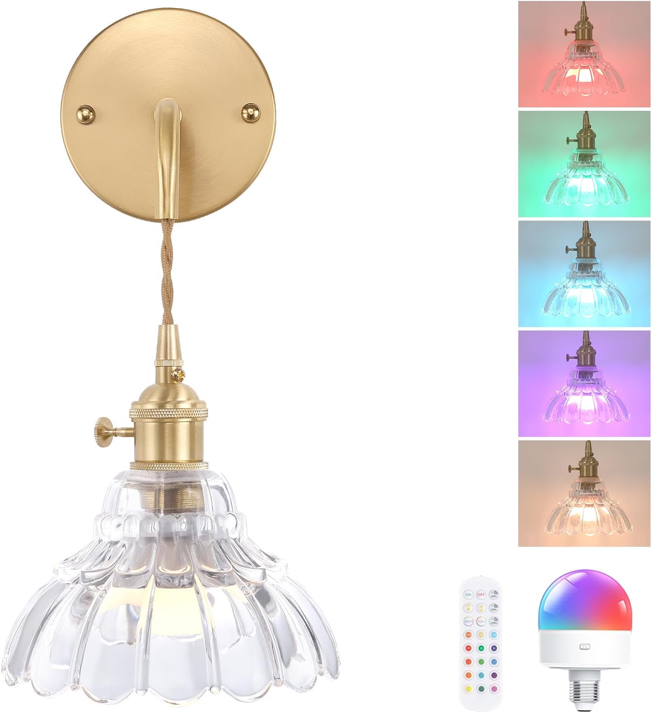 Battery Operated Wall Sconce with Clear Lily of The Valley Shade