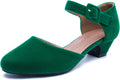 Women's Closed Toe Low Chunky Heel Pumps Ankle Strap Dress Shoes