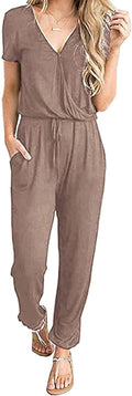 Jumpsuits for Women Dark Khaki Short Sleeve Romper - Travel Ready