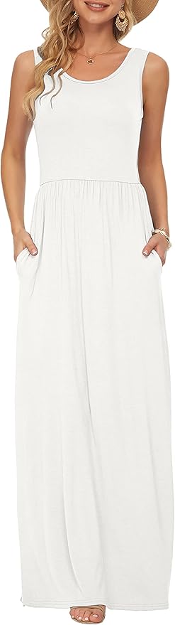AUSELILY Women's Summer Sleeveless Maxi Dress with Pockets