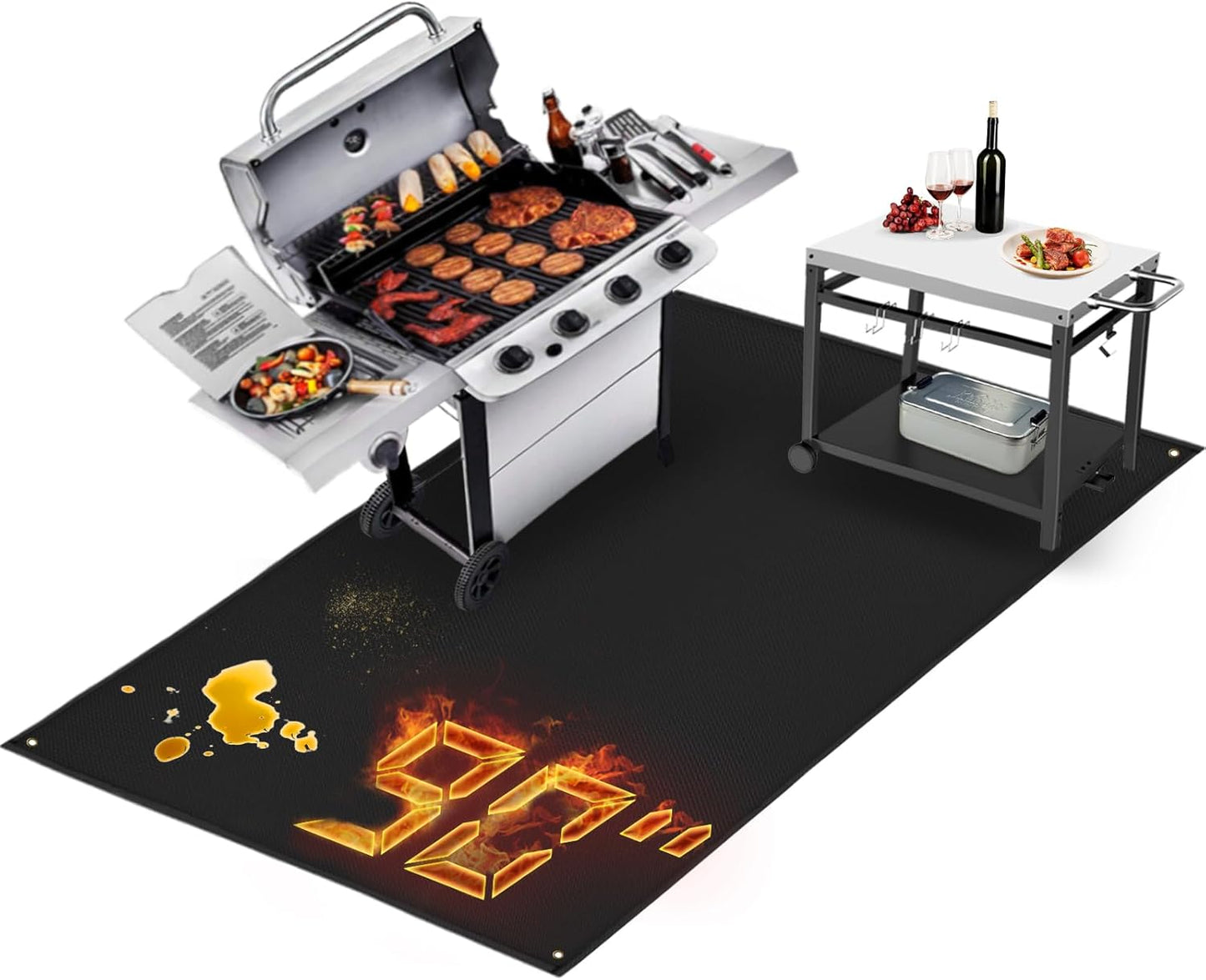 90 x 48 in Extra Large Grill Mat for Outdoor Grill Protection