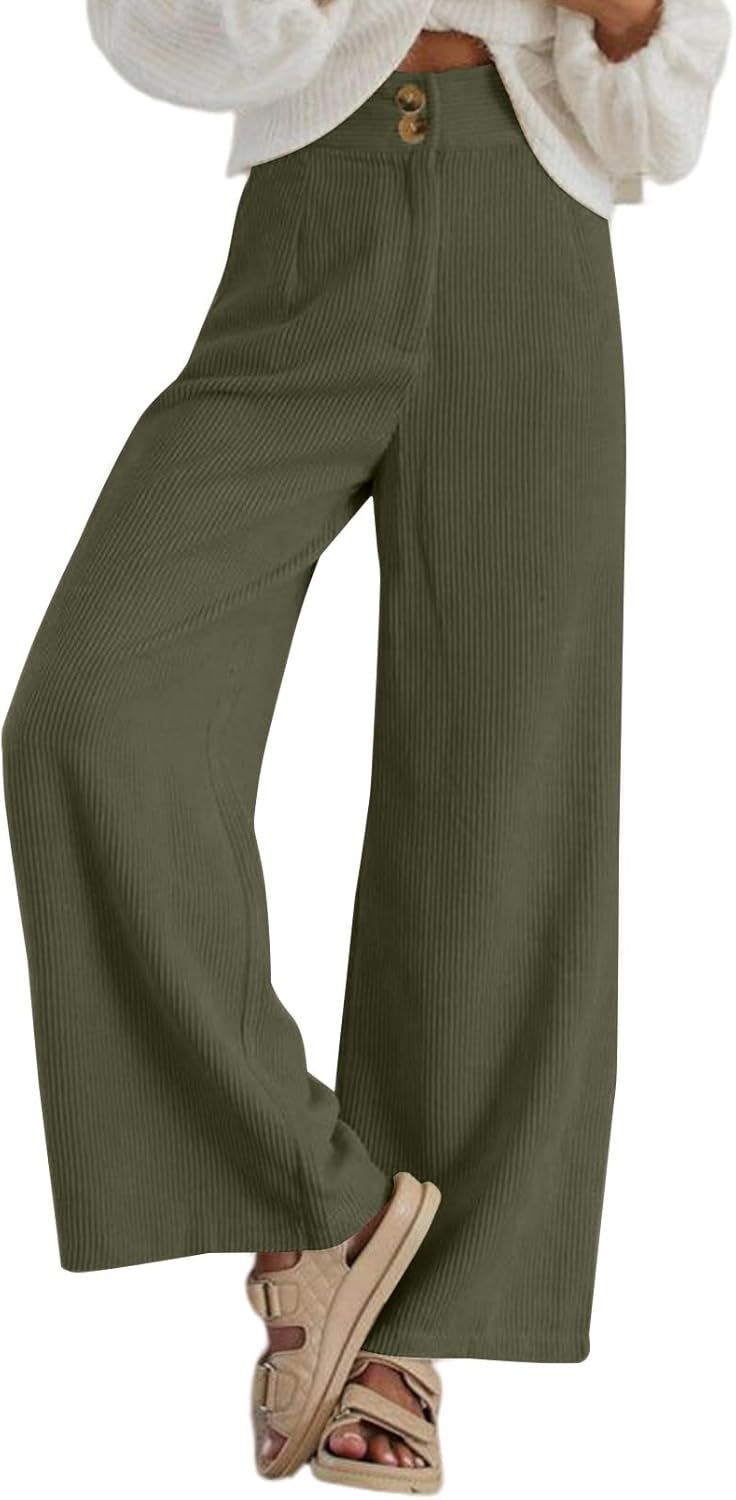 Sidefeel Corduroy Pants for Women - High Waisted Wide Leg Style