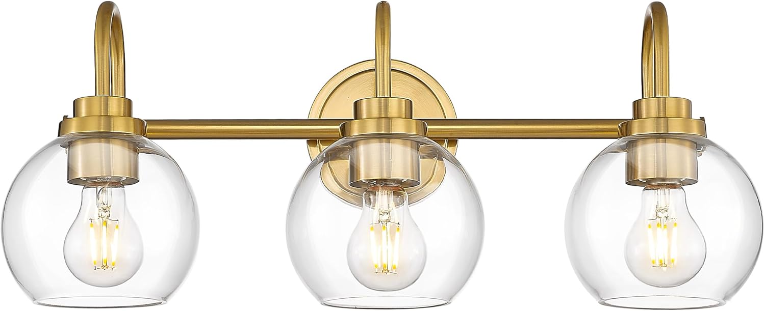 Elegant 3-Light Brushed Gold Bathroom Light Fixtures for Style
