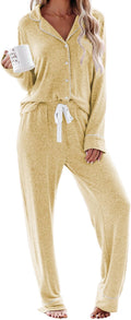 Aamikast Women's Pajama Sets Long Sleeve Button Down (Style 8YHC)