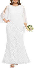 Women's Plus Size Cape Dress with Chiffon Overlay Gown - Elegant Pinup