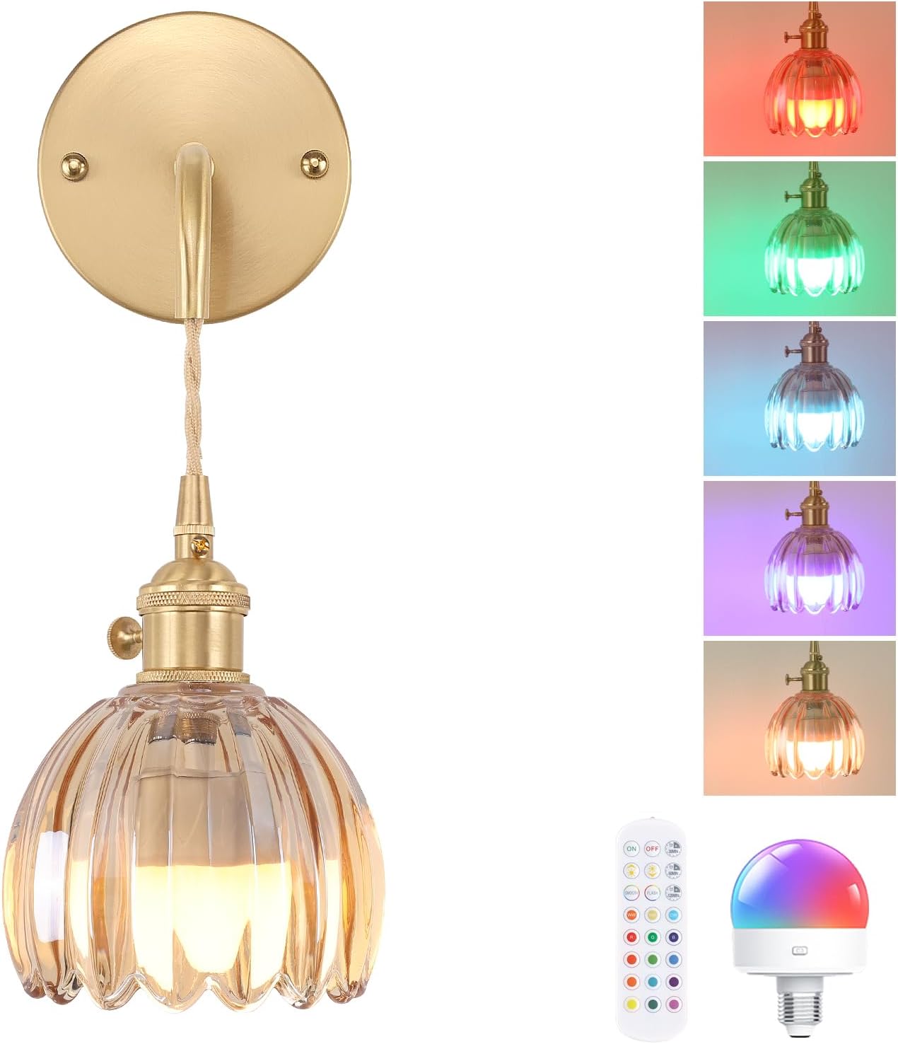 Battery Operated Wall Sconce with Amber Tulip Shade for Decor