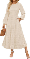ZESICA Women's Fall Long Sleeve Swiss Dot Tiered Maxi Dress - Flowy