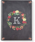 Floral Wreath Monogram K Notebook Journal - Personalized 8.5 x 11